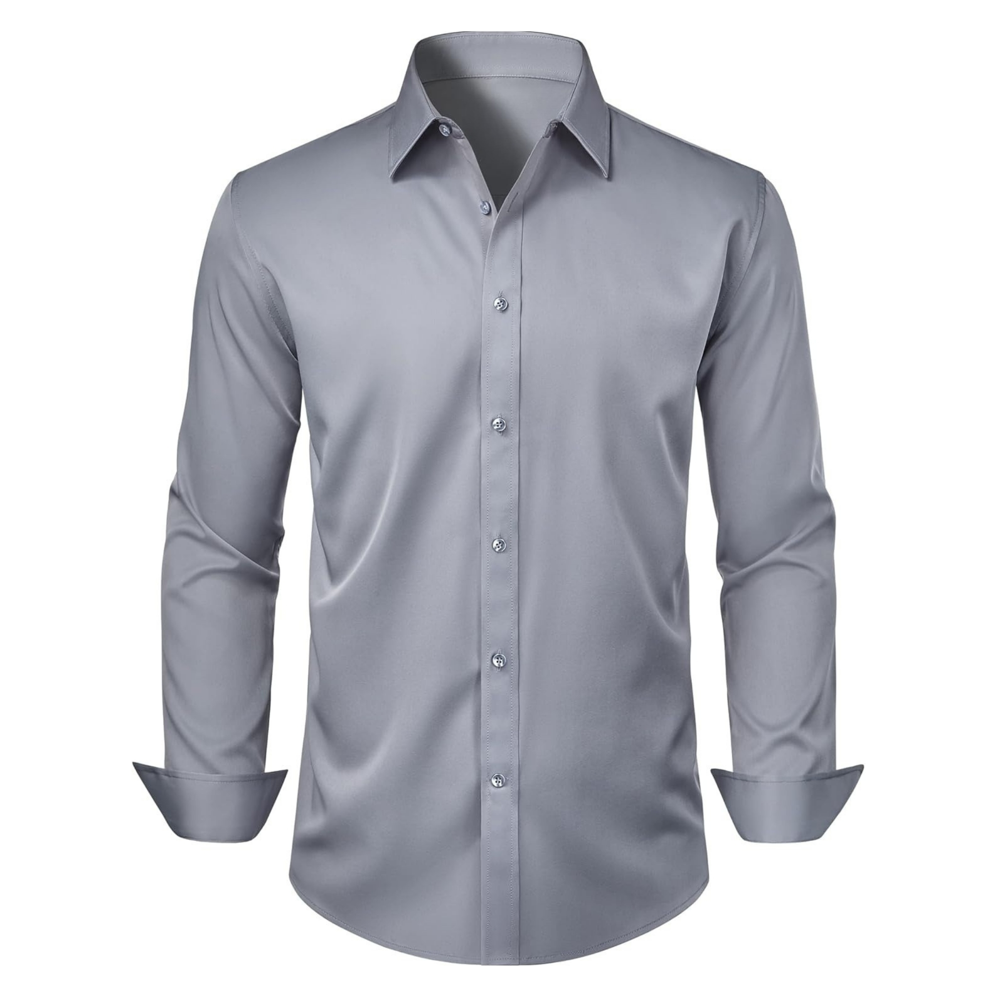 Solid Long Sleeve Shirt Stretch Wrinkle Free Formal Style