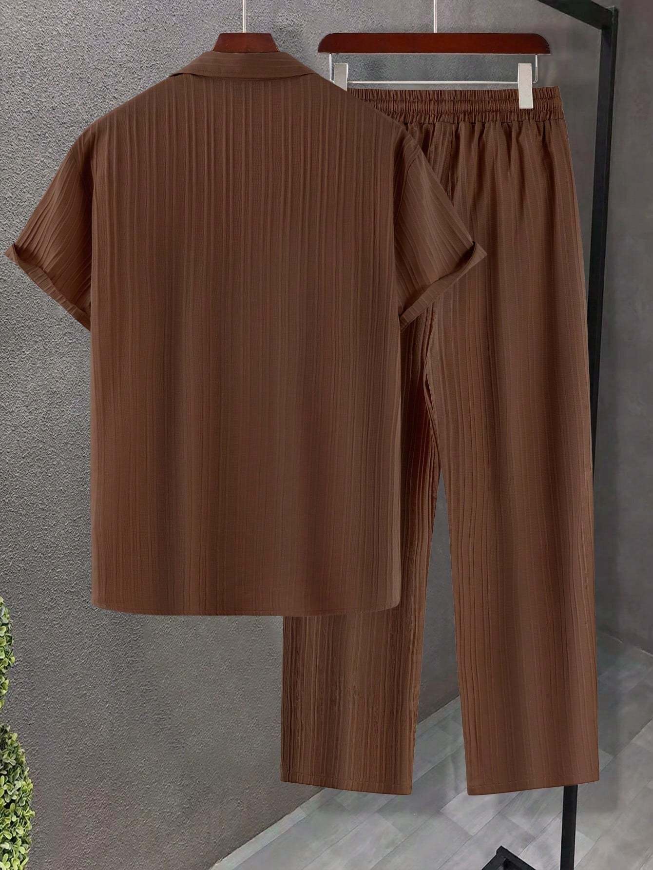 Solid Colored Button Up Shirt And Pants Without Tee-Vacay Outfit