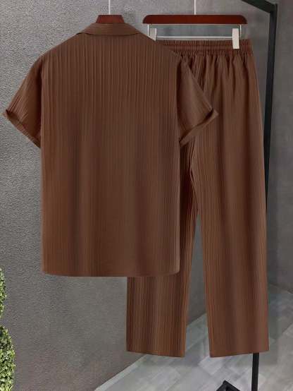 Solid Colored Button Up Shirt And Pants Without Tee-Vacay Outfit