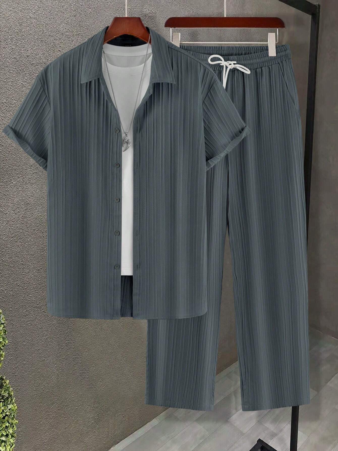 Button Up Shirt And Drawstring Pants-Vacay Outfit