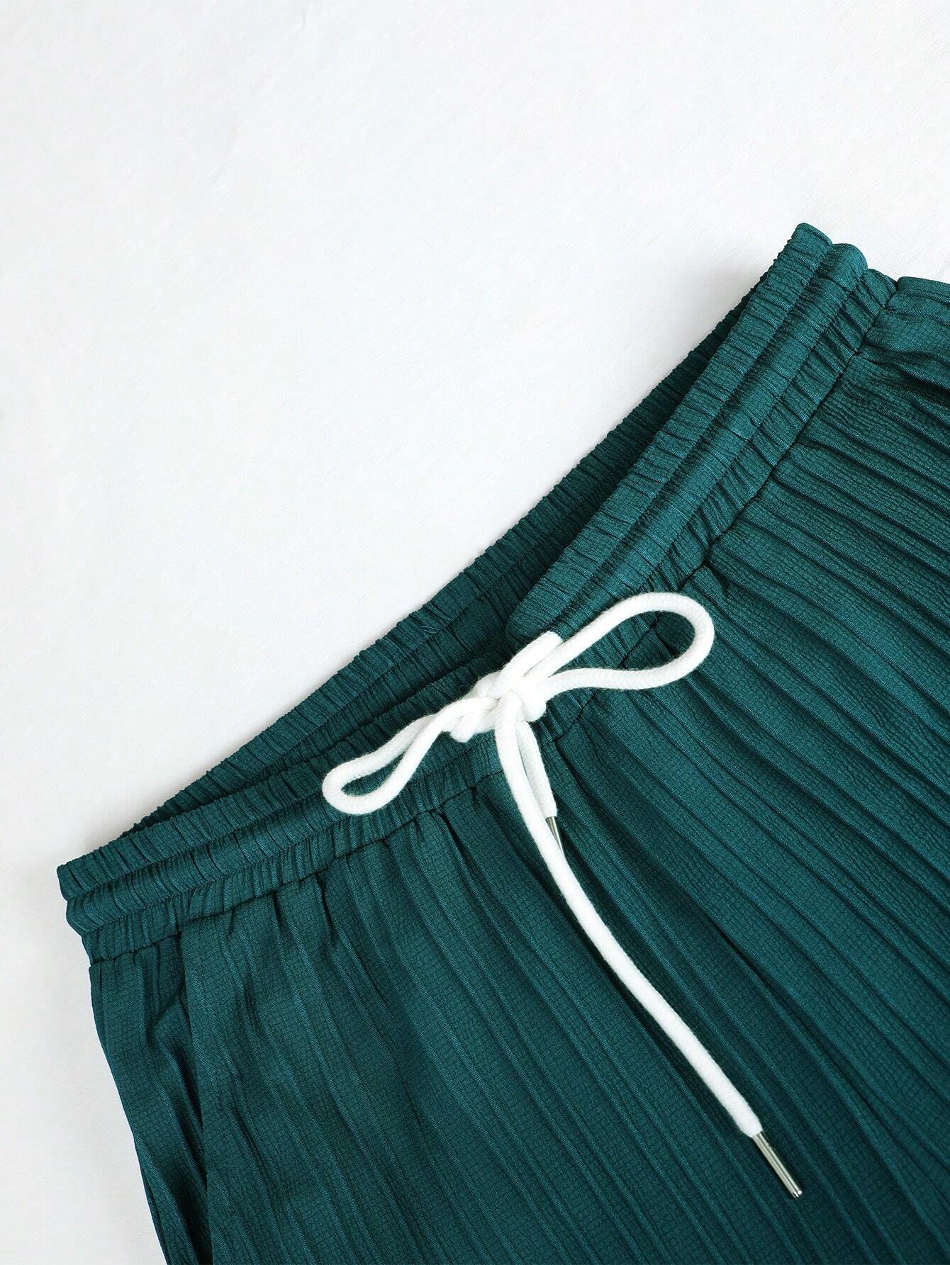 Button Up Shirt And Drawstring Pants-Vacay Outfit