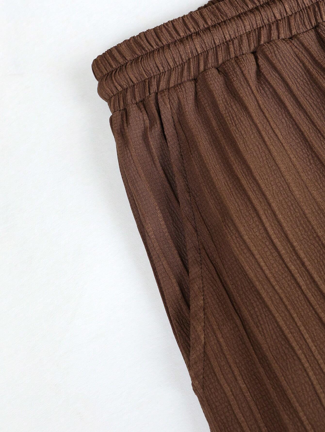 Button Up Shirt And Drawstring Pants-Vacay Outfit