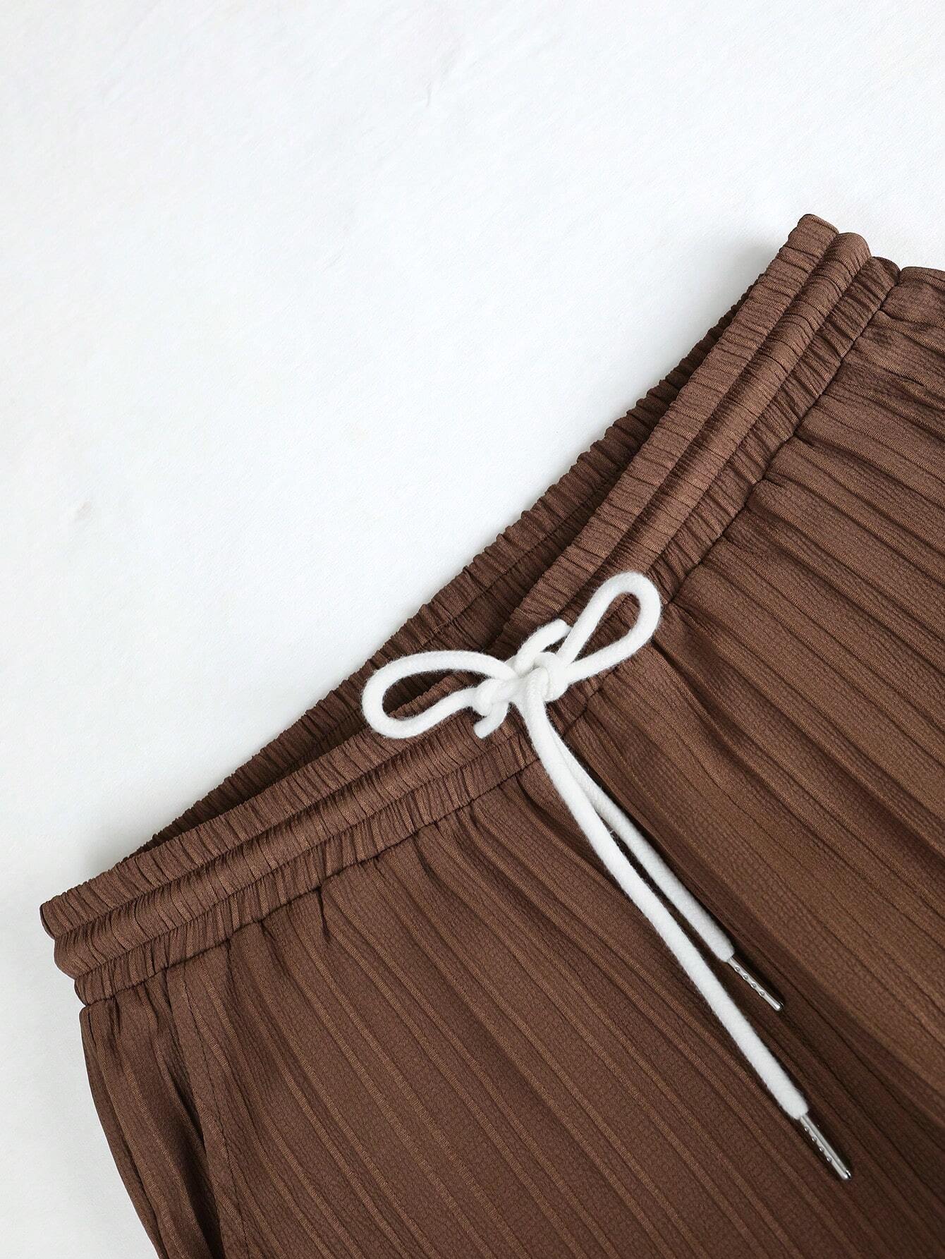 Button Up Shirt And Drawstring Pants-Vacay Outfit