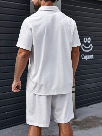 Solid Color Button Up Shirt And Shorts-Vacay Outfit
