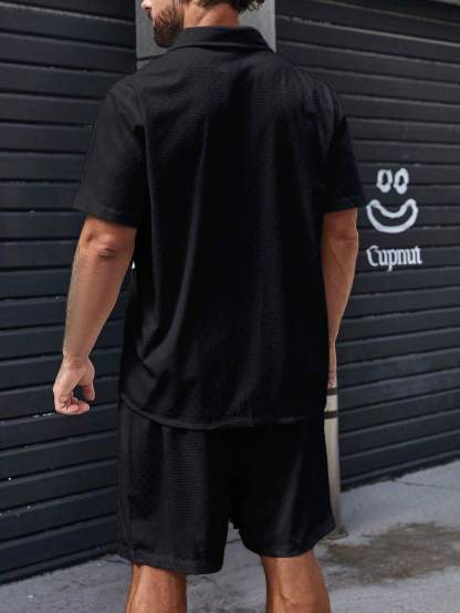 Solid Color Button Up Shirt And Shorts-Vacay Outfit