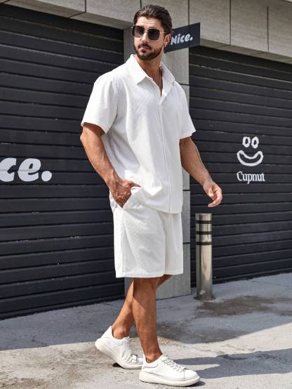 Solid Color Button Up Shirt And Shorts-Vacay Outfit