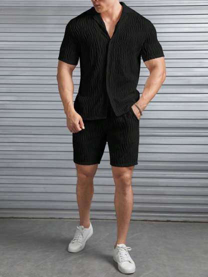 Casual Lapel Shirt And Short Set-Vacay Outfit