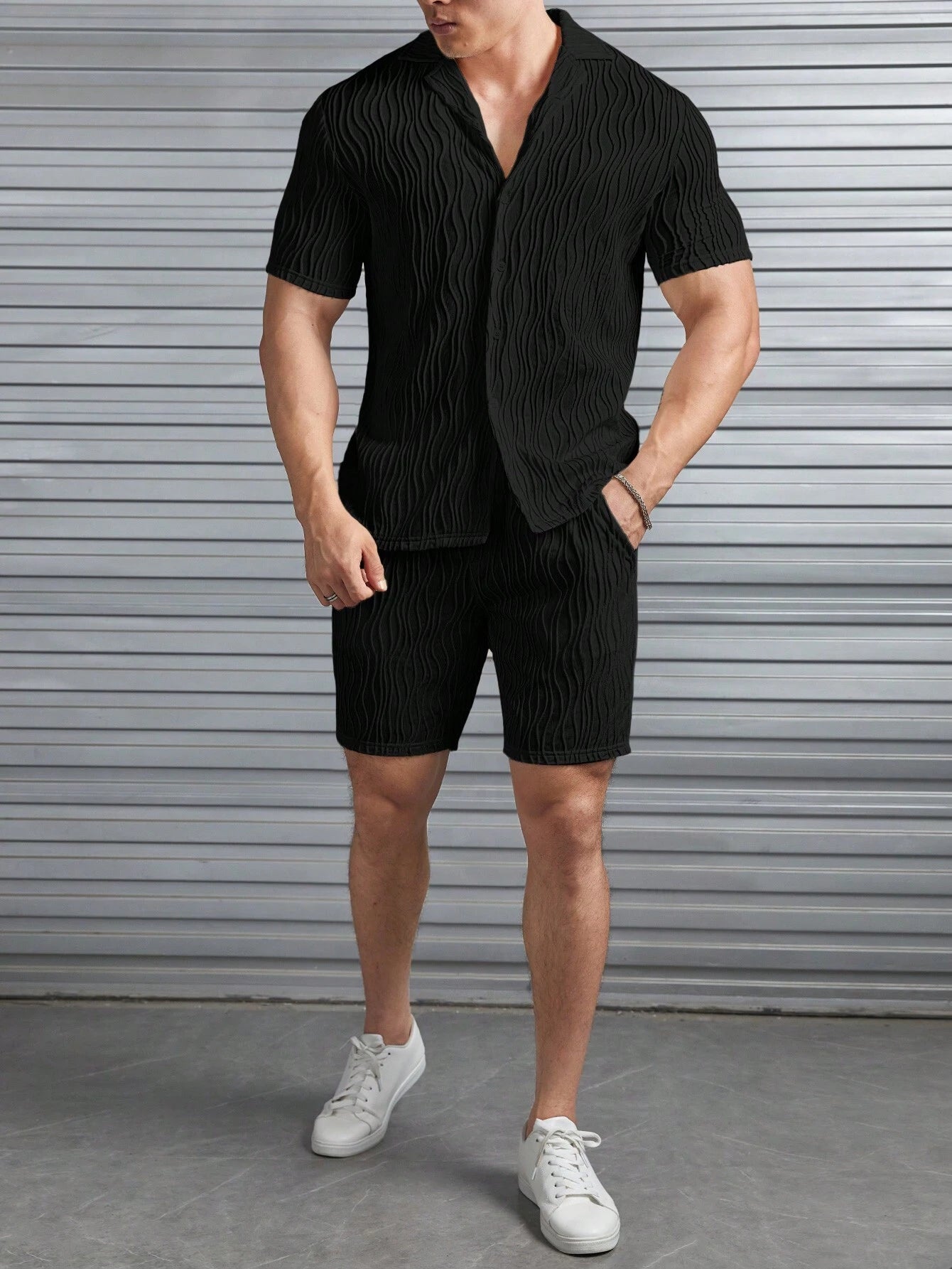 Solid Color Lapel Shirt And Shorts-Vacay Outfit