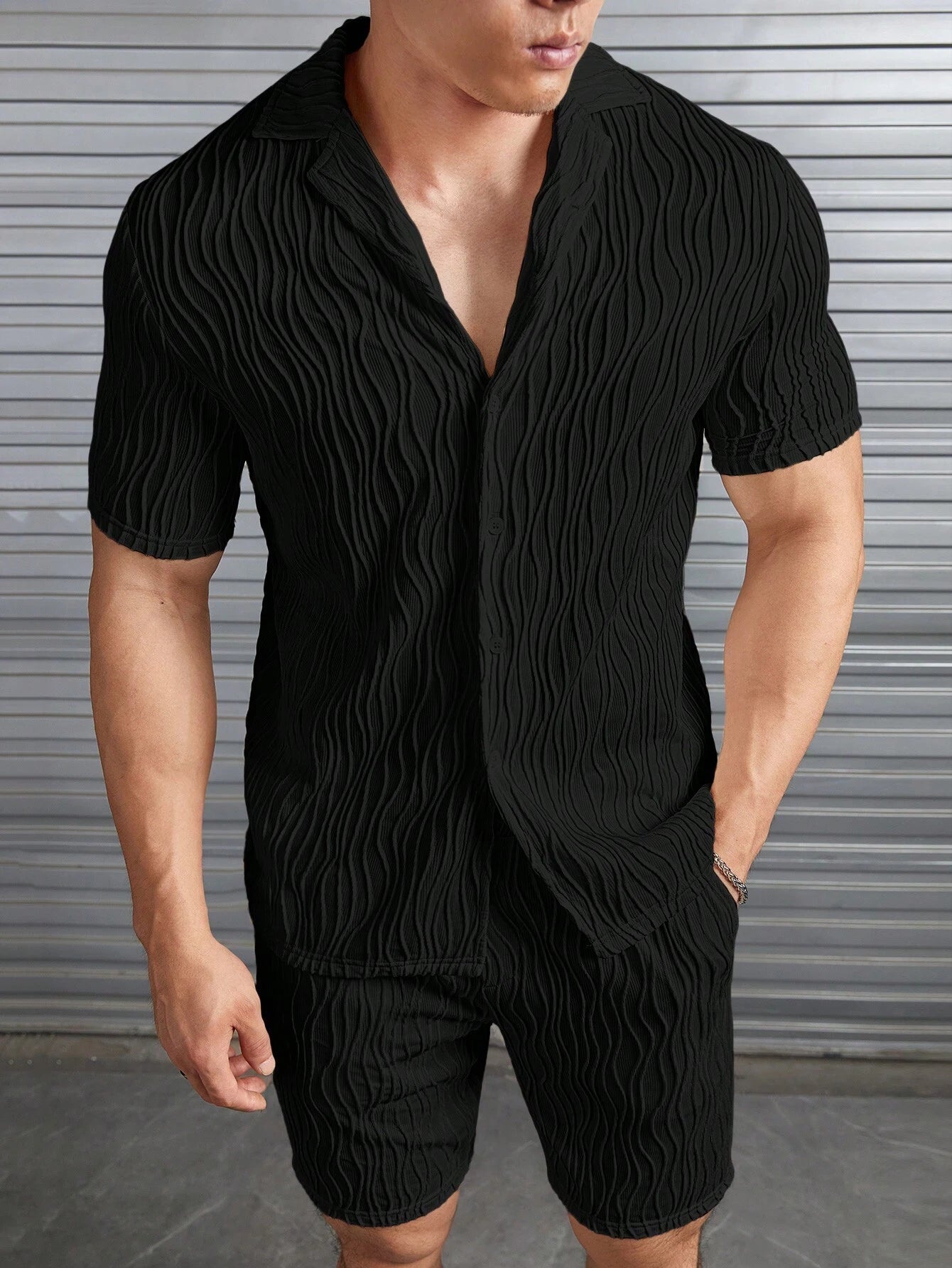 Solid Color Lapel Shirt And Shorts-Vacay Outfit