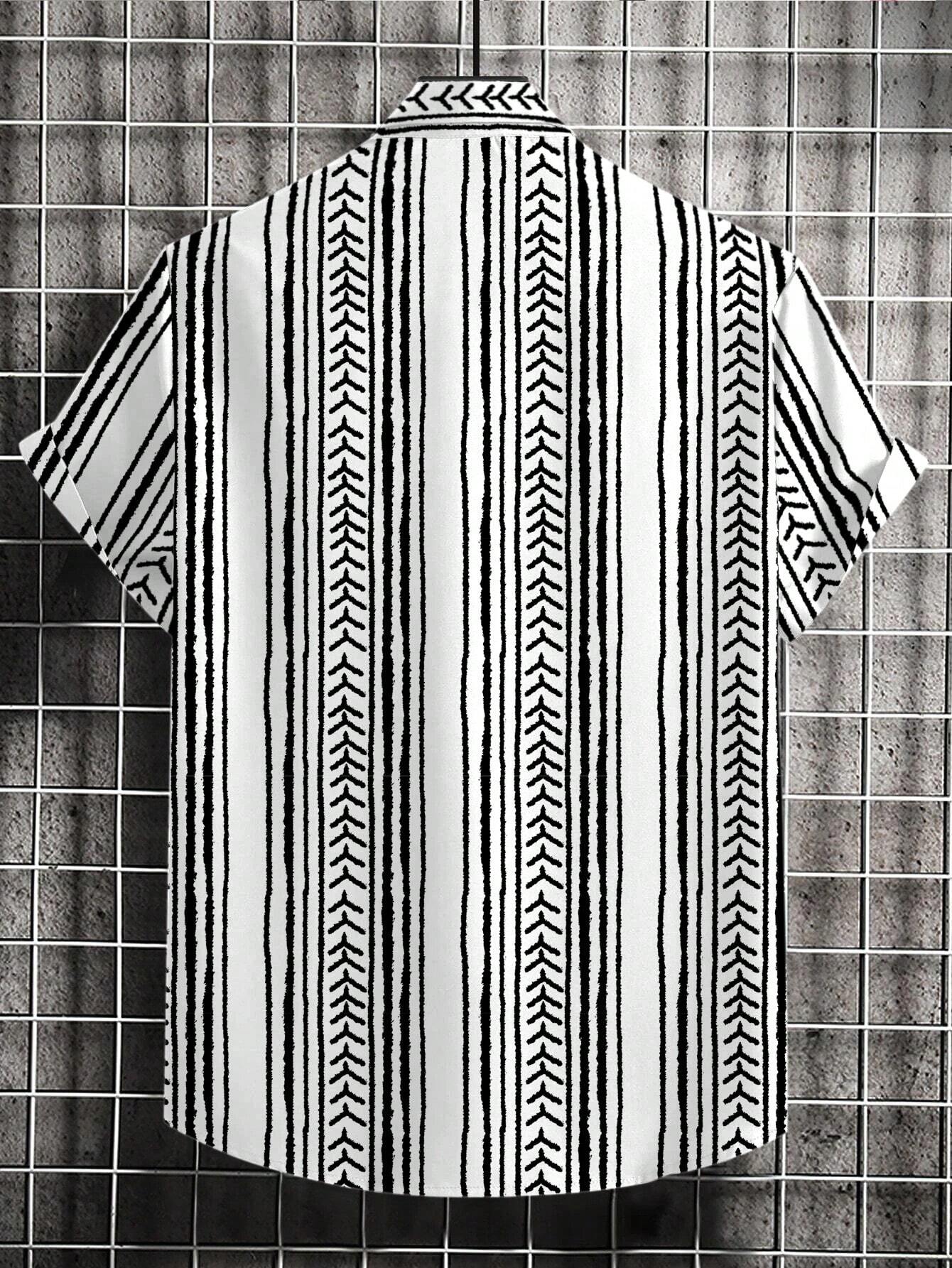 Strip Printed Short Sleeve Shirts-Vacay Outfit