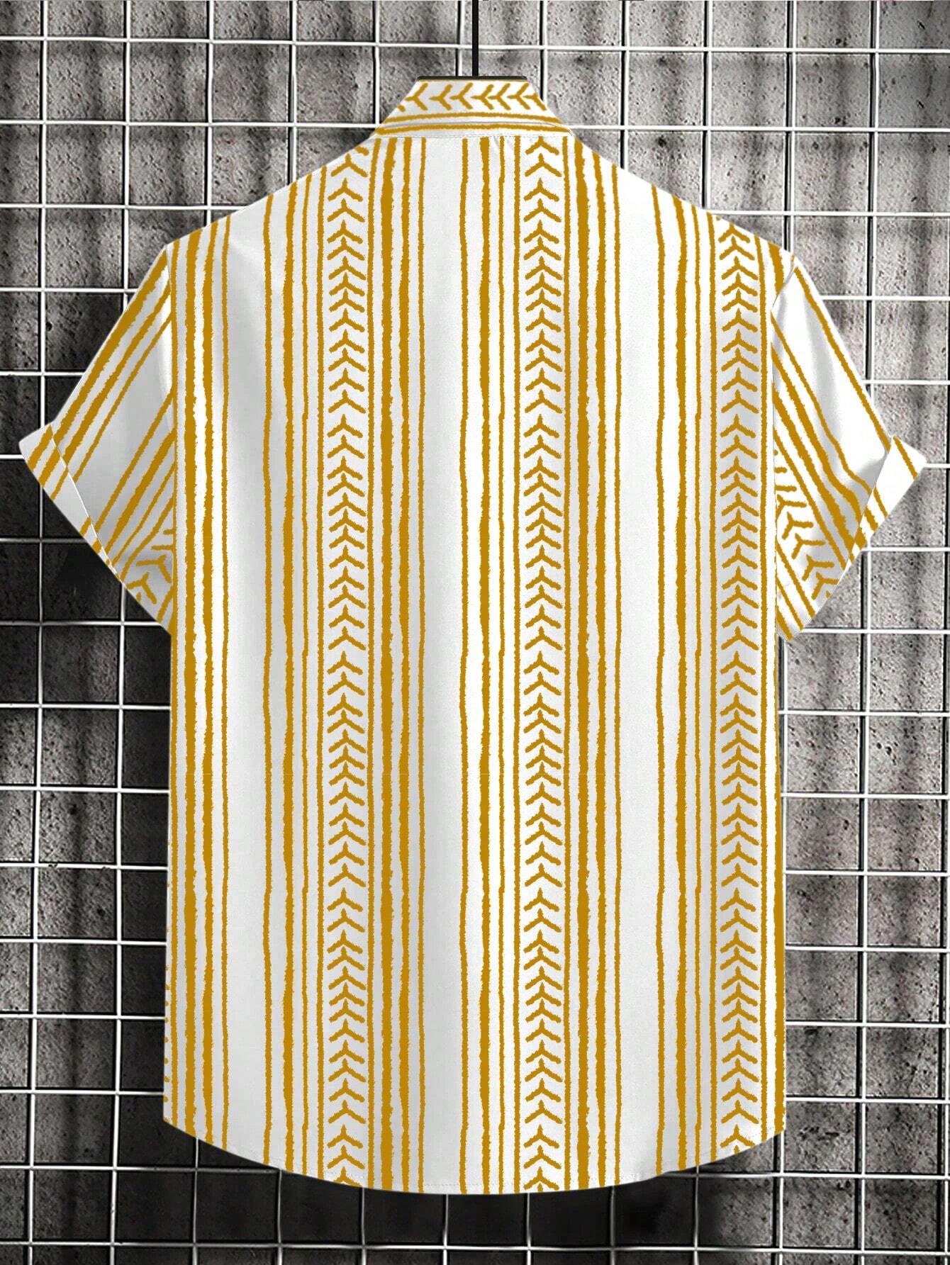 Strip Printed Short Sleeve Shirts-Vacay Outfit