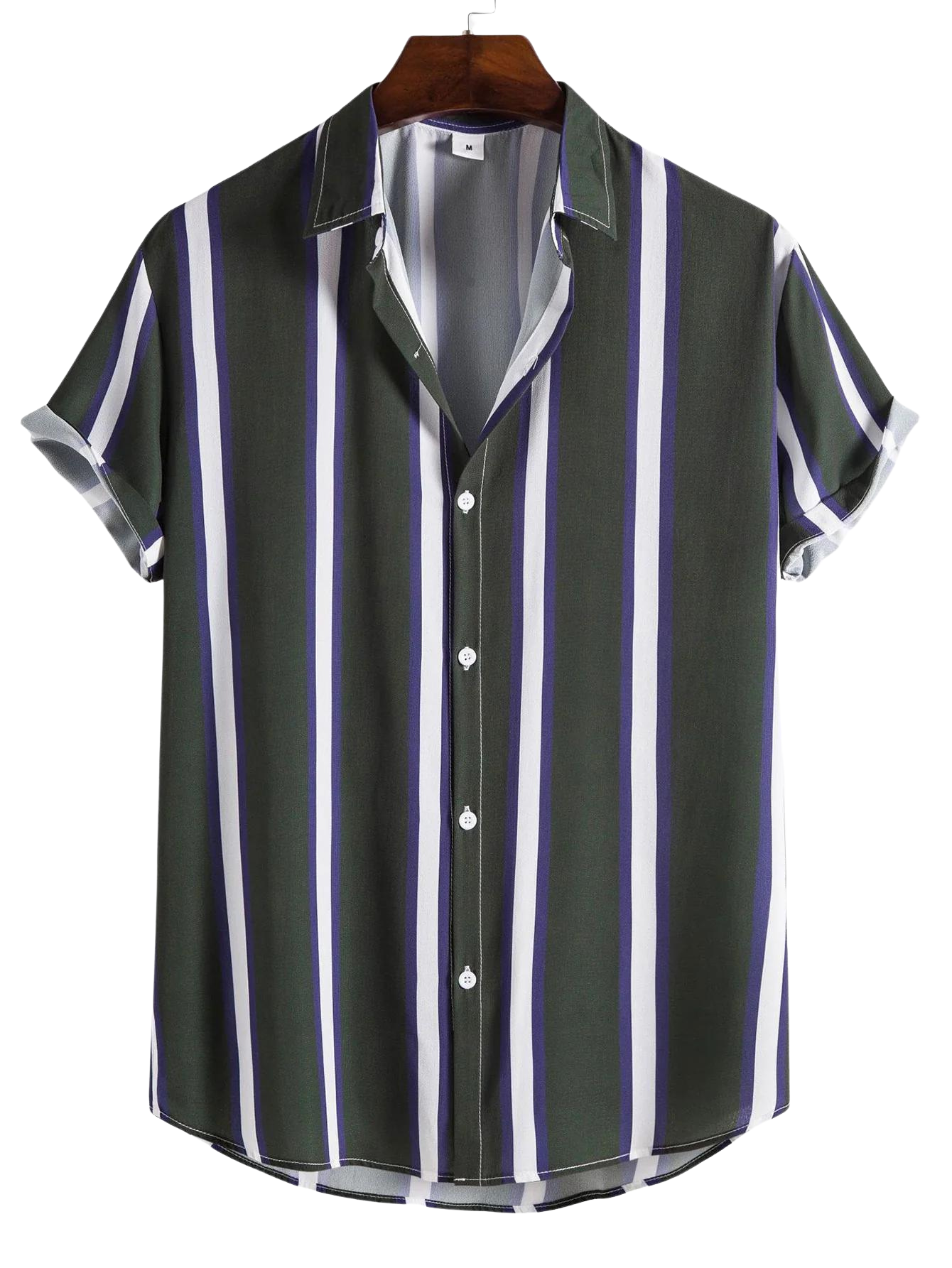 Striped Pattern Print Button Up Shirt-Vacay Outfit