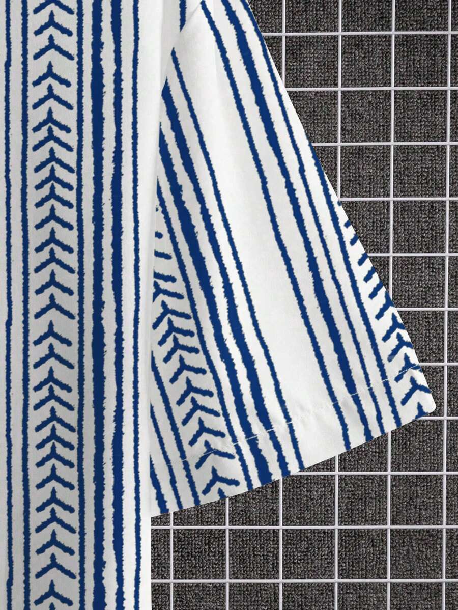 Striped Printed Comfy Fit Shirt-Vacay Outfit