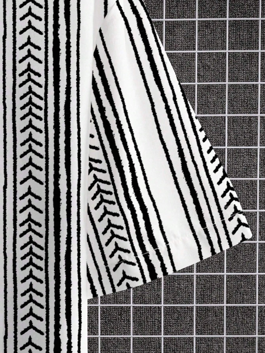 Striped Printed Comfy Fit Shirt-Vacay Outfit