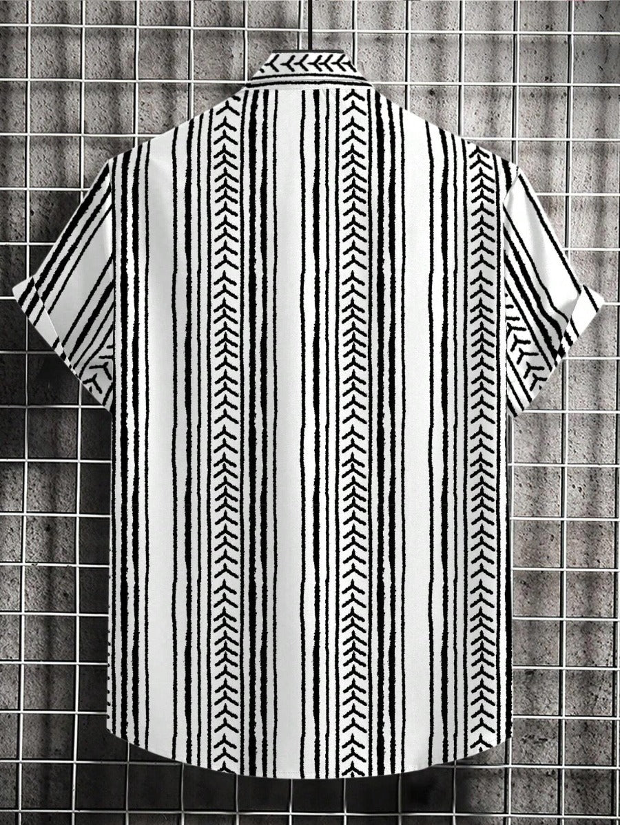 Striped Printed Comfy Fit Shirt-Vacay Outfit