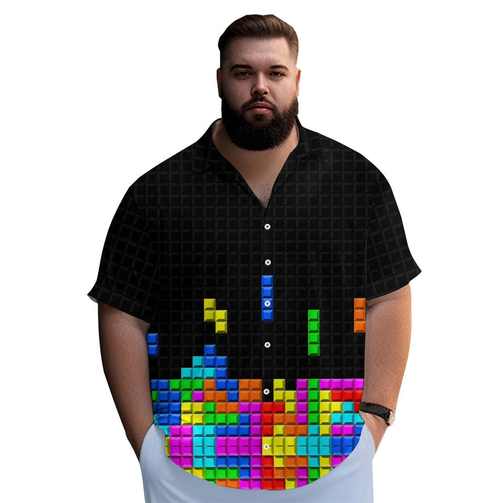 Tetris Print Casual Short Sleeve Shirt-Vacay Outfit