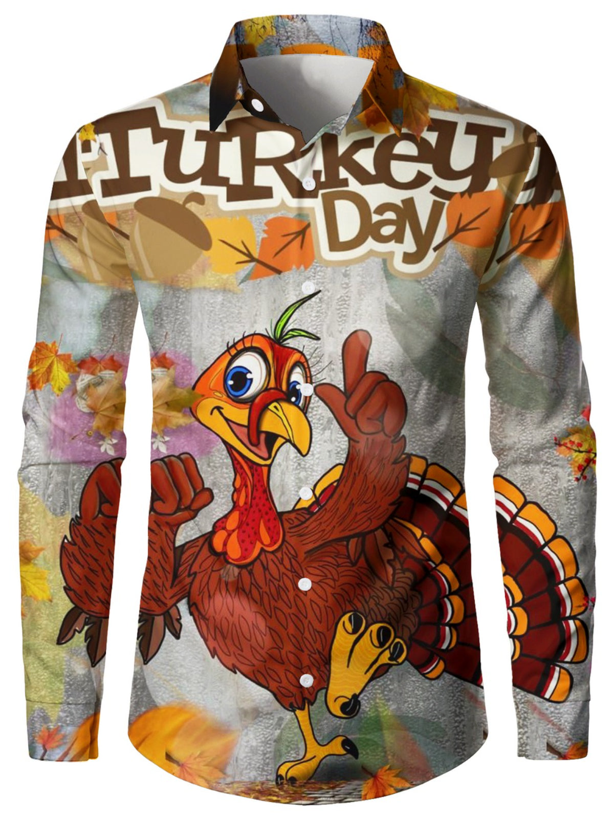Thanksgiving Funny Turkey Print Button Up Shirt-Vacay Outfit