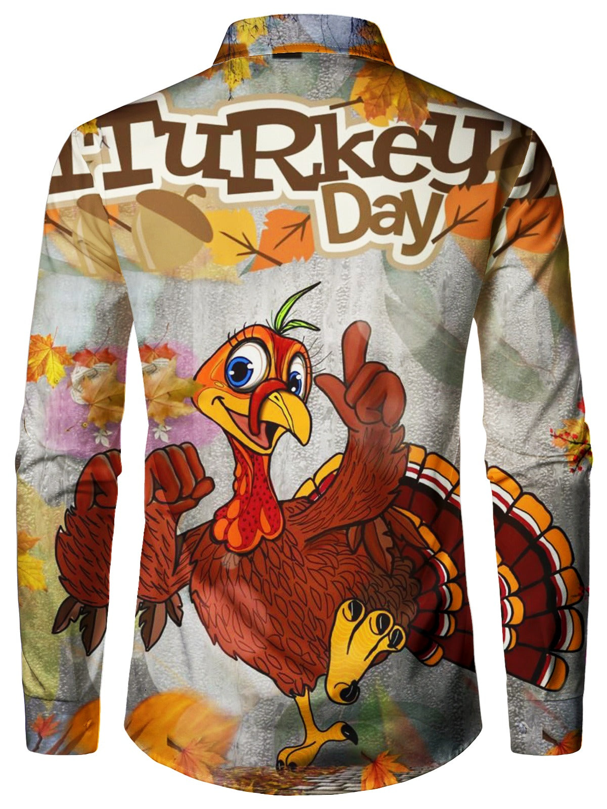 Thanksgiving Funny Turkey Print Button Up Shirt-Vacay Outfit