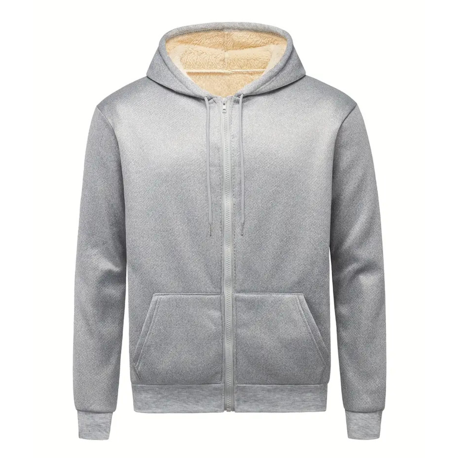 Thick Plush Zip Up Fleece Lined Hooded Sweatshirt Jacket For Men