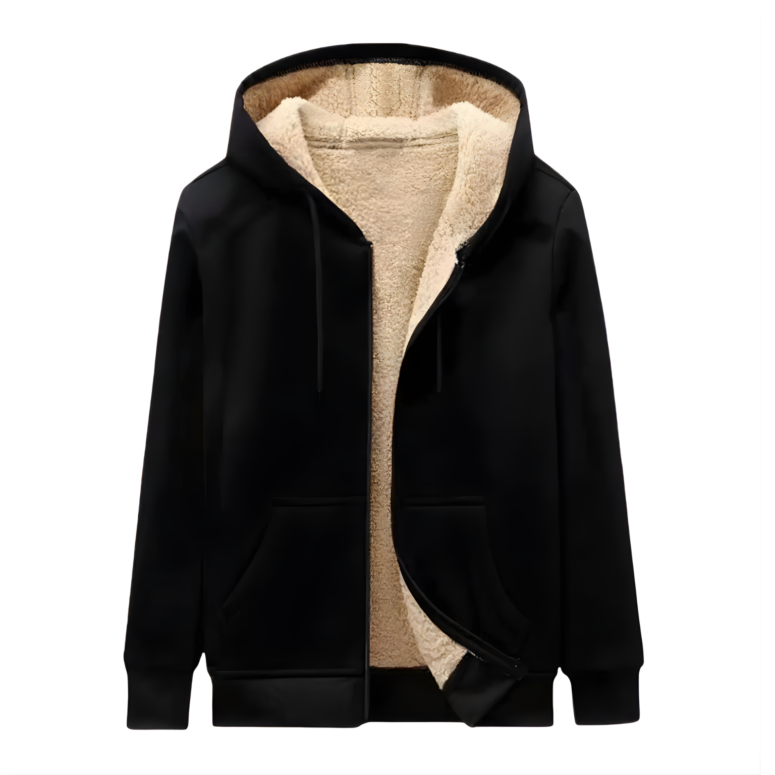 Thick Plush Zip Up Fleece Lined Hooded Sweatshirt Jacket For Men