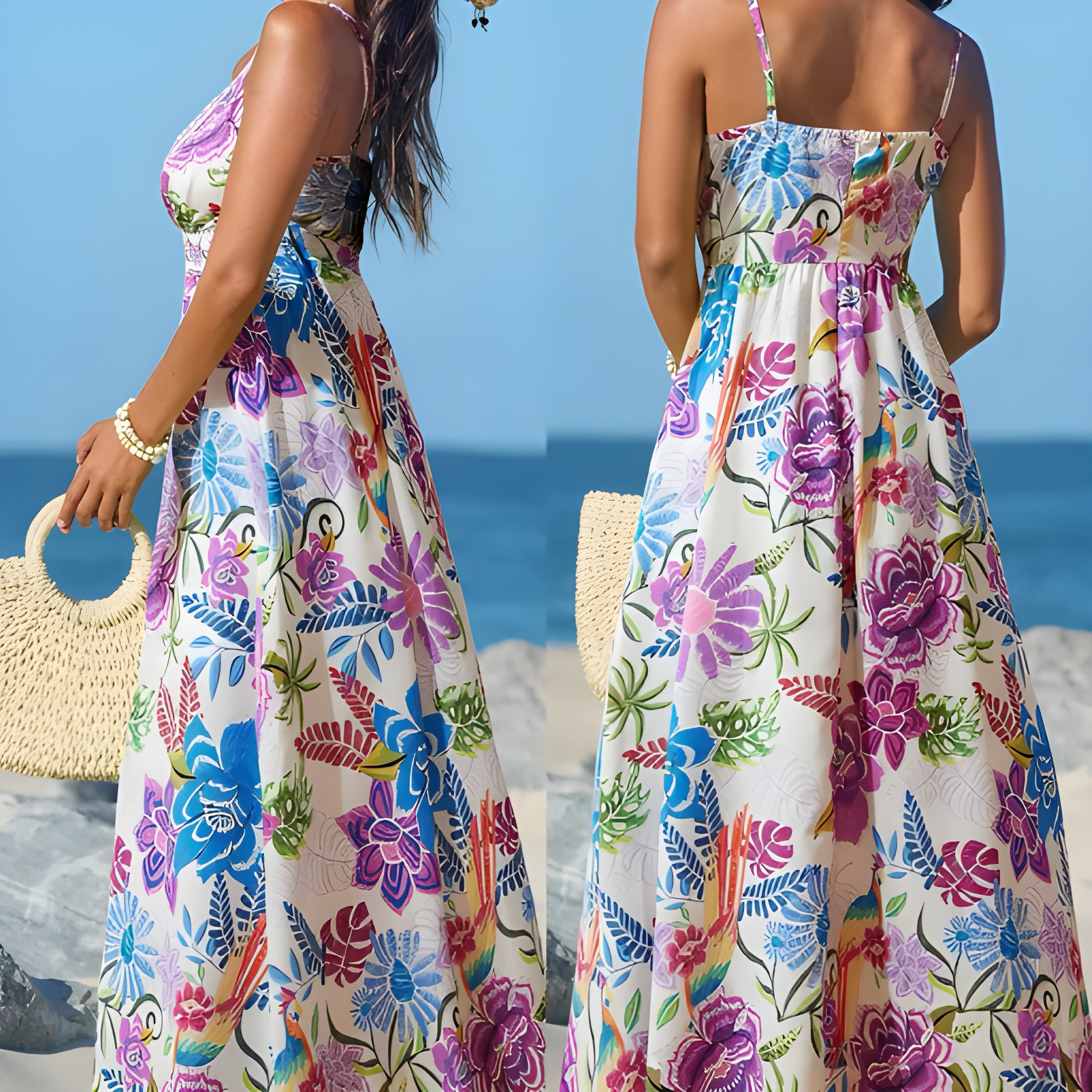  Tropical Floral Maxi Dress 