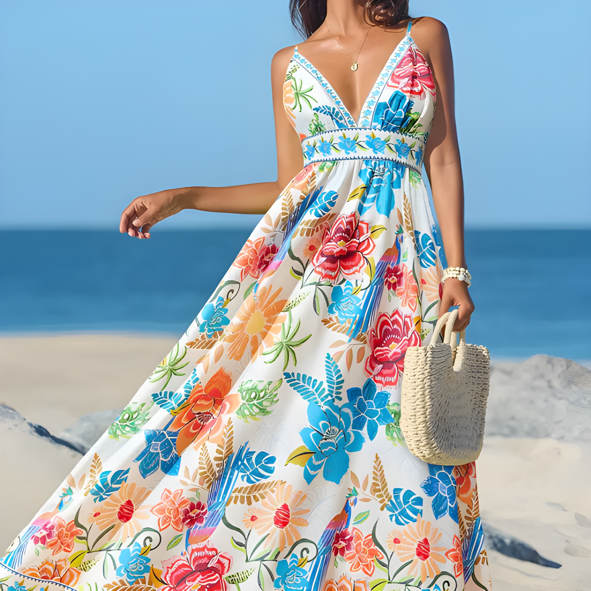  Tropical Floral Maxi Dress 