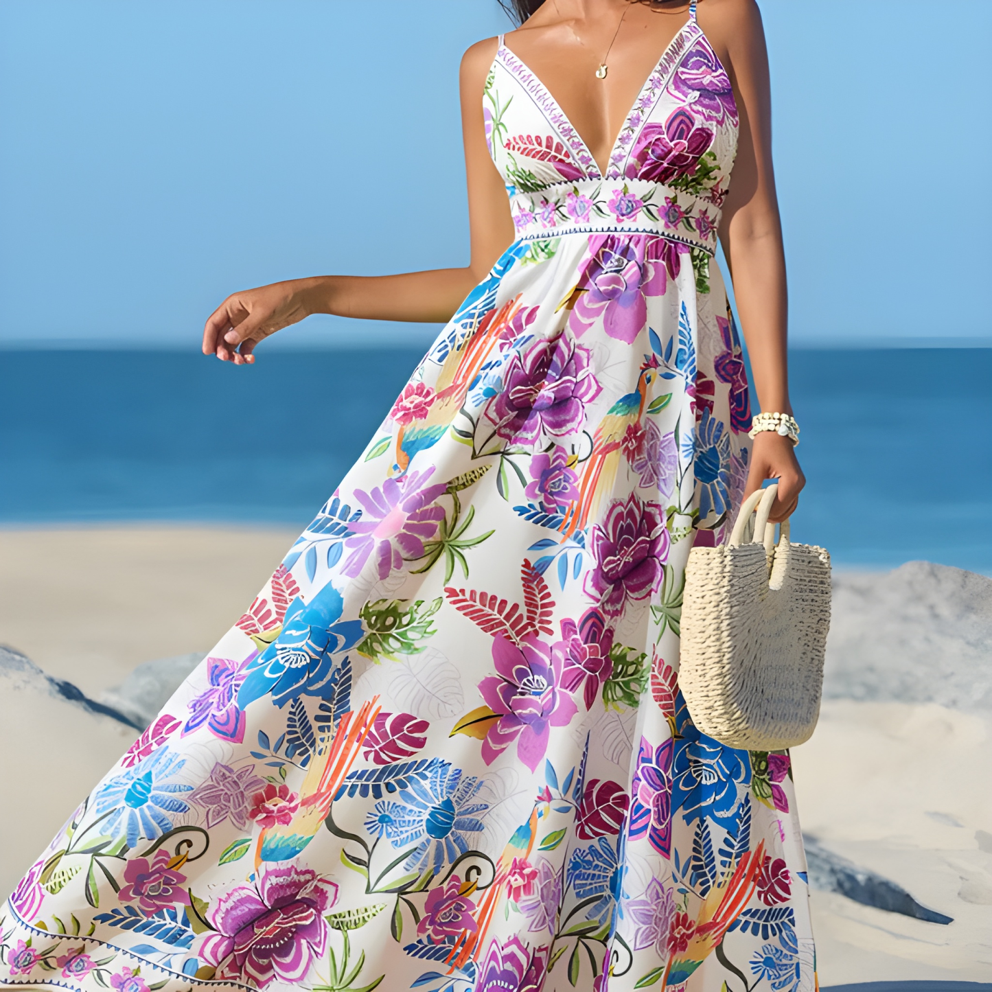  Tropical Floral Maxi Dress 