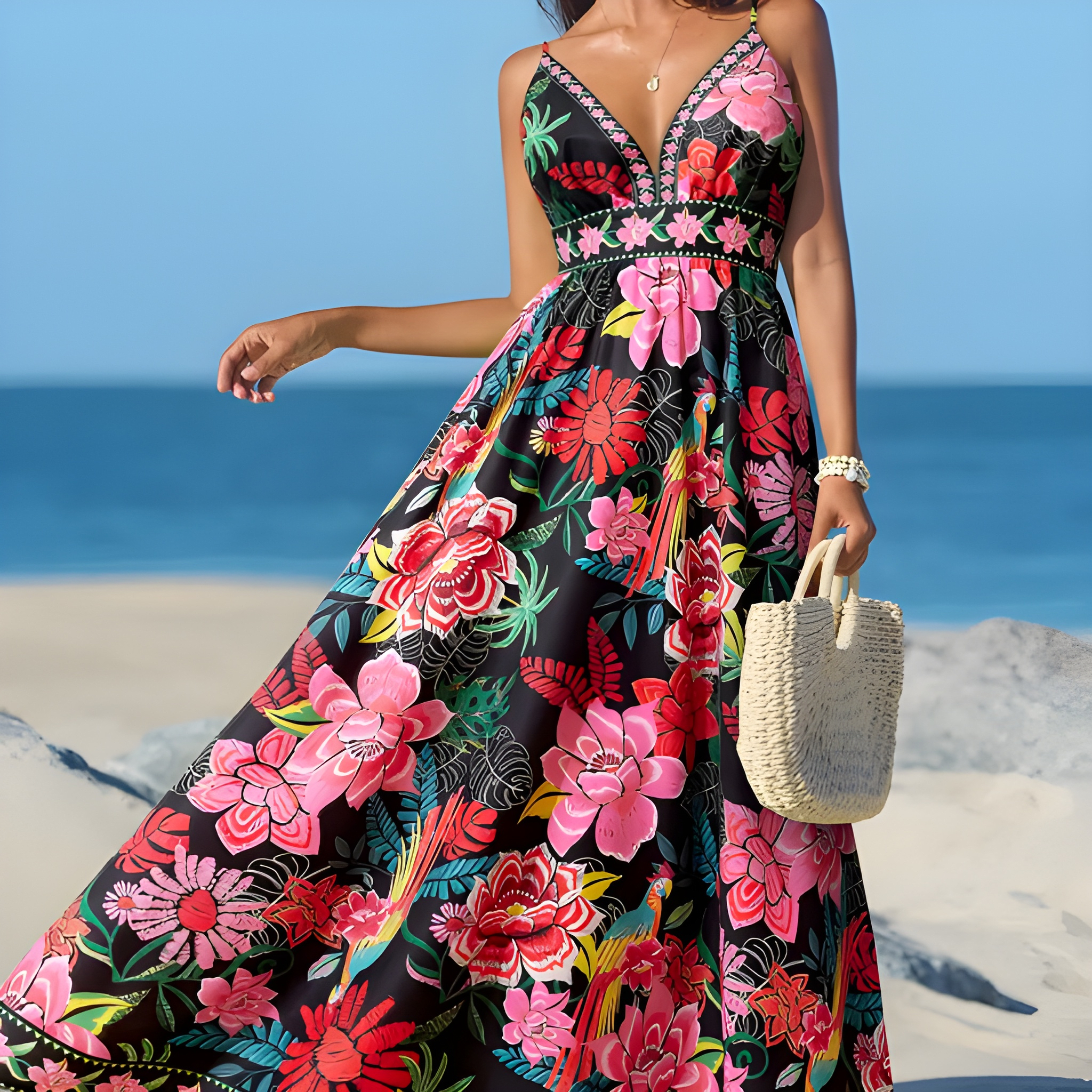  Tropical Floral Maxi Dress 