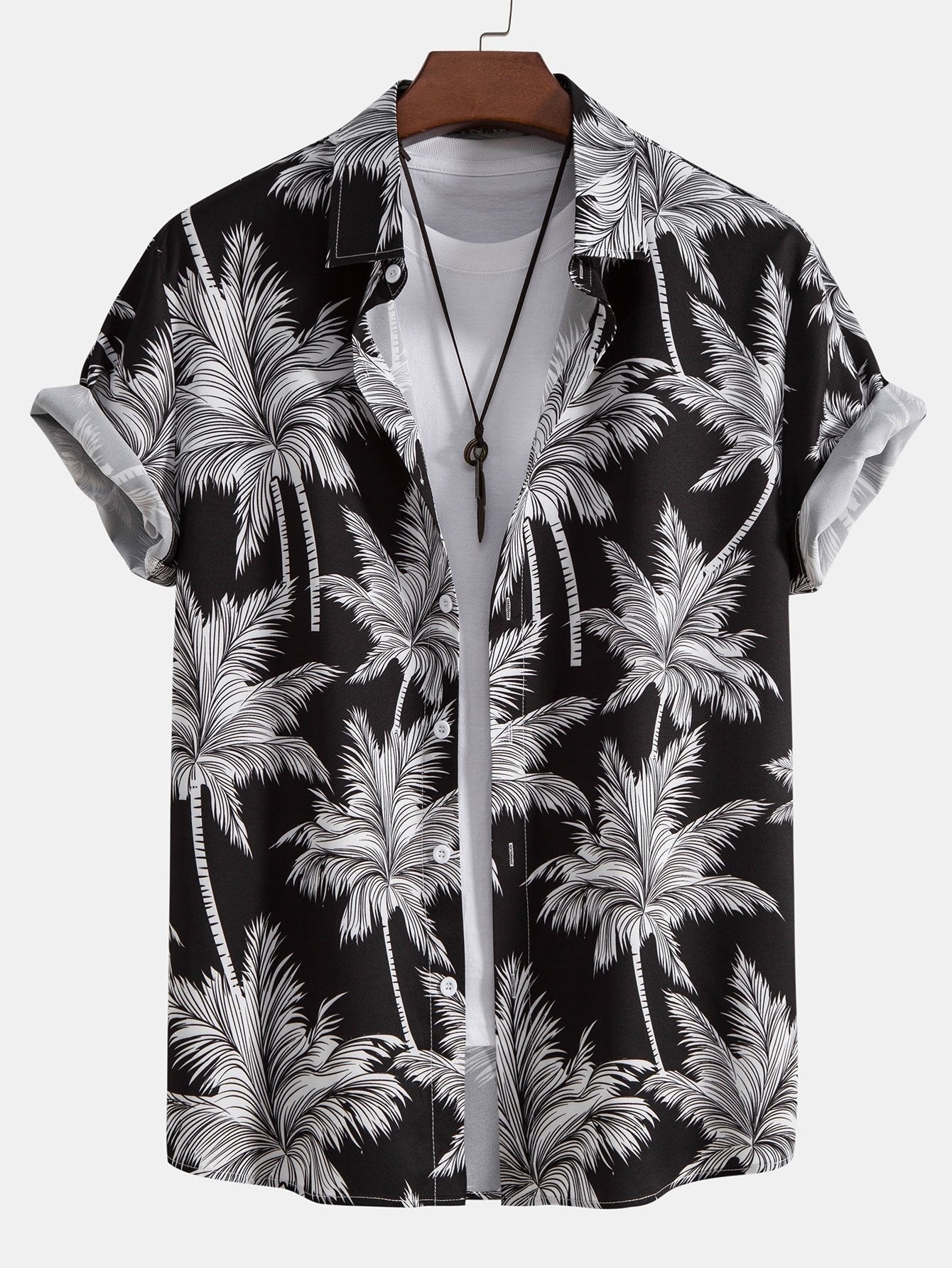 Tropical Motif Button Down Shirt And Swimming Trunks Set-Vacay Outfit