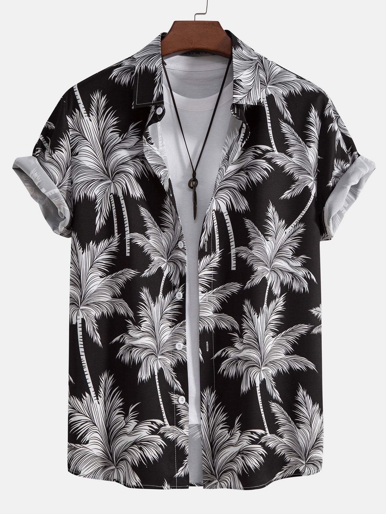 Tropical Motif Button Down Shirt And Swimming Trunks Set-Vacay Outfit