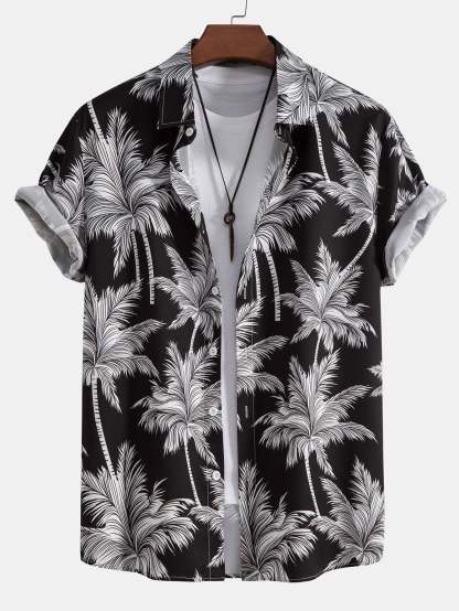Tropical Motif Button Down Shirt And Swimming Trunks Set-Vacay Outfit