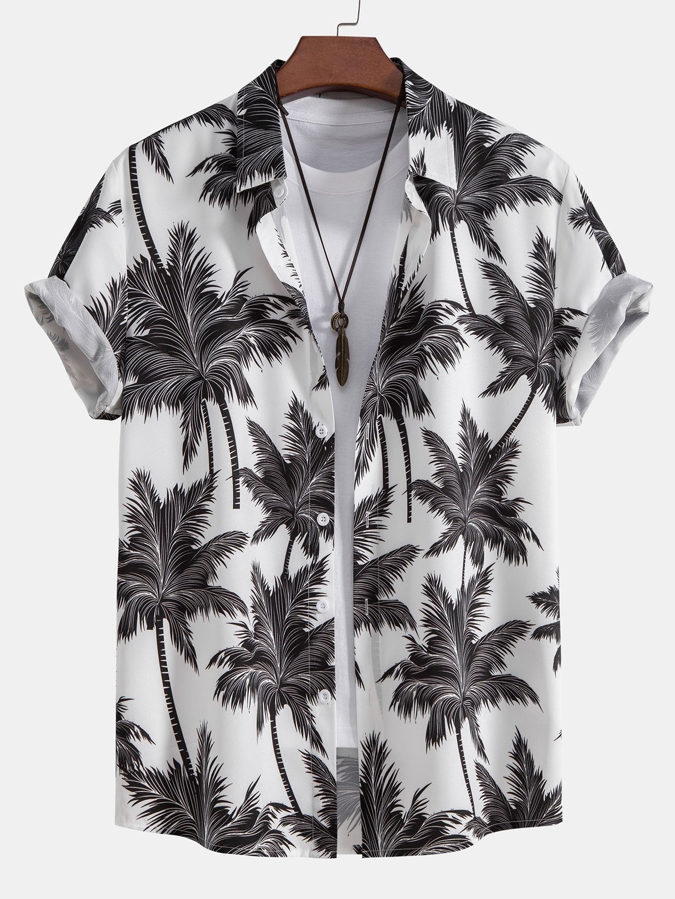 Tropical Motif Button Down Shirt And Swimming Trunks Set-Vacay Outfit