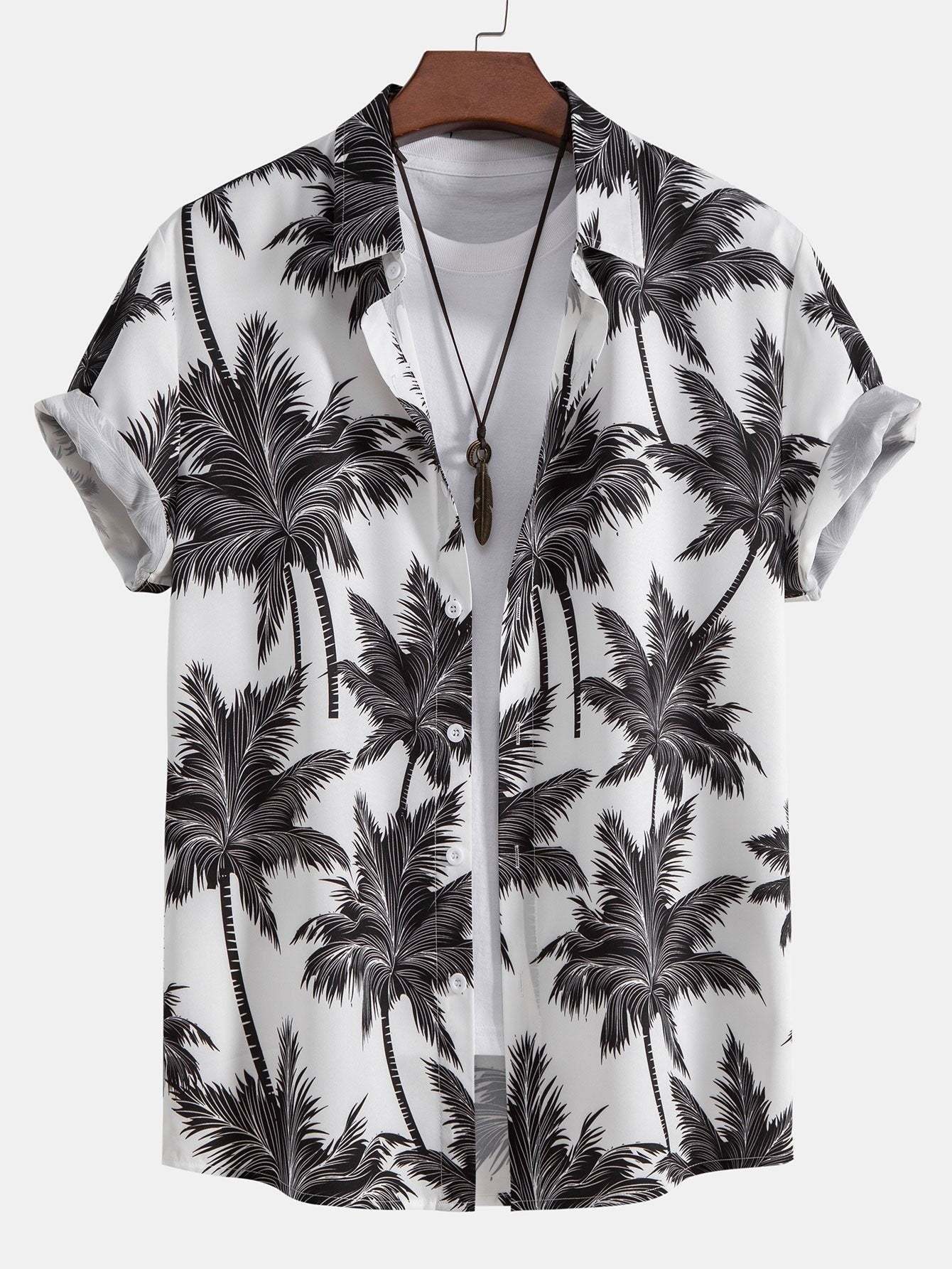 Tropical Motif Button Down Shirt And Swimming Trunks Set-Vacay Outfit