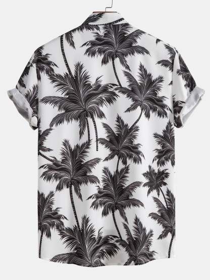 Tropical Motif Button Down Shirt And Swimming Trunks Set-Vacay Outfit