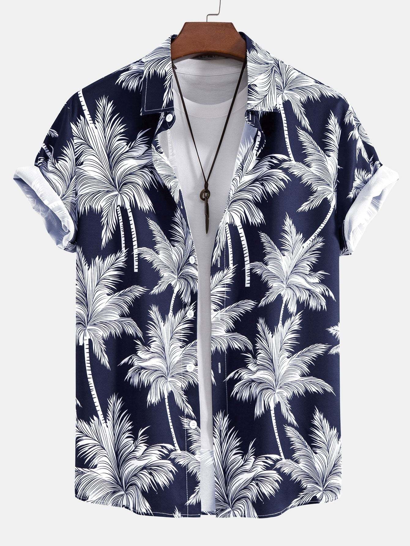 Tropical Motif Button Down Shirt And Swimming Trunks Set-Vacay Outfit