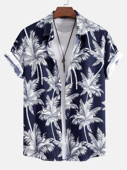 Tropical Motif Button Down Shirt And Swimming Trunks Set-Vacay Outfit