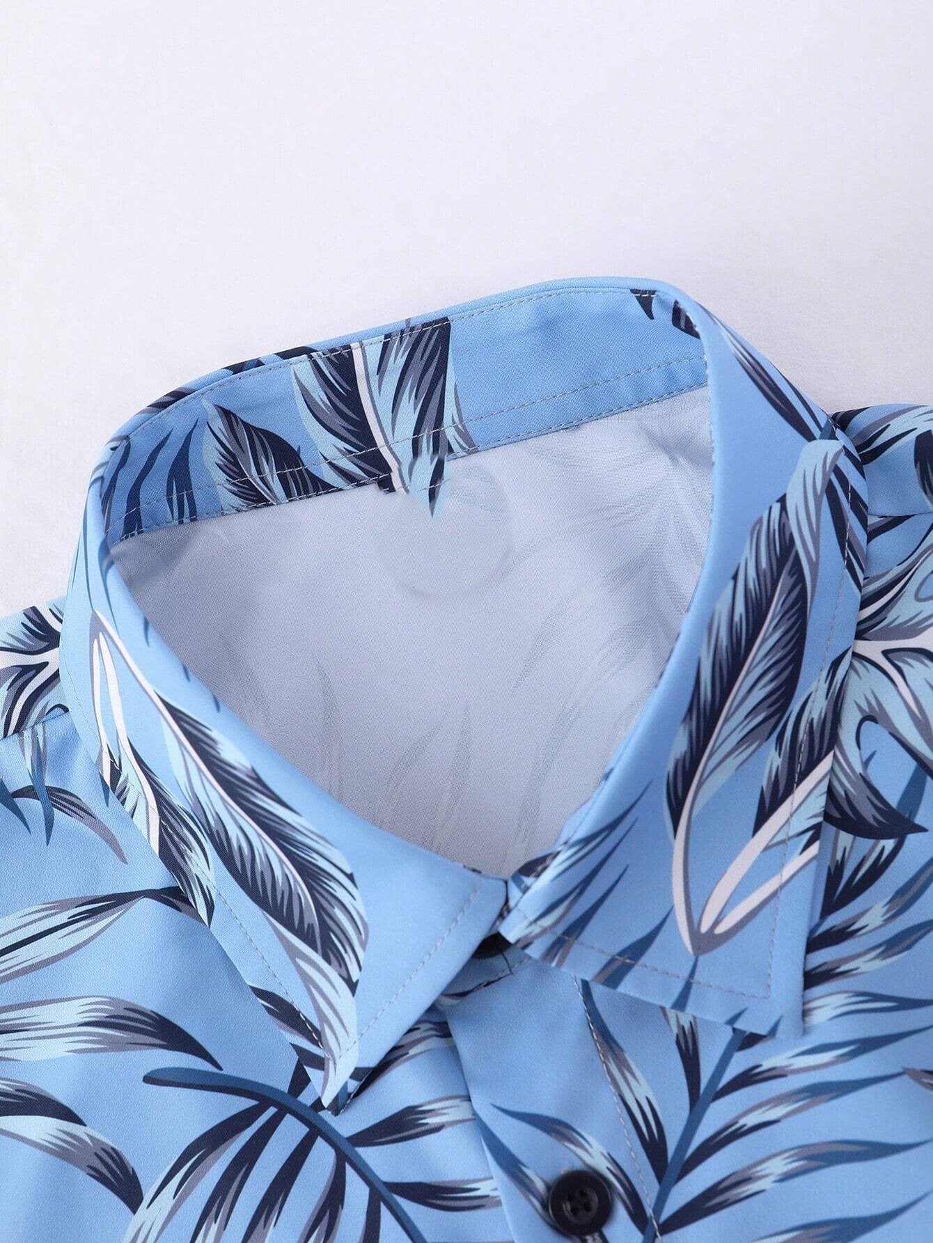 Tropical Print Shirt And Drawstring Shorts Without Tee-Vacay Outfit