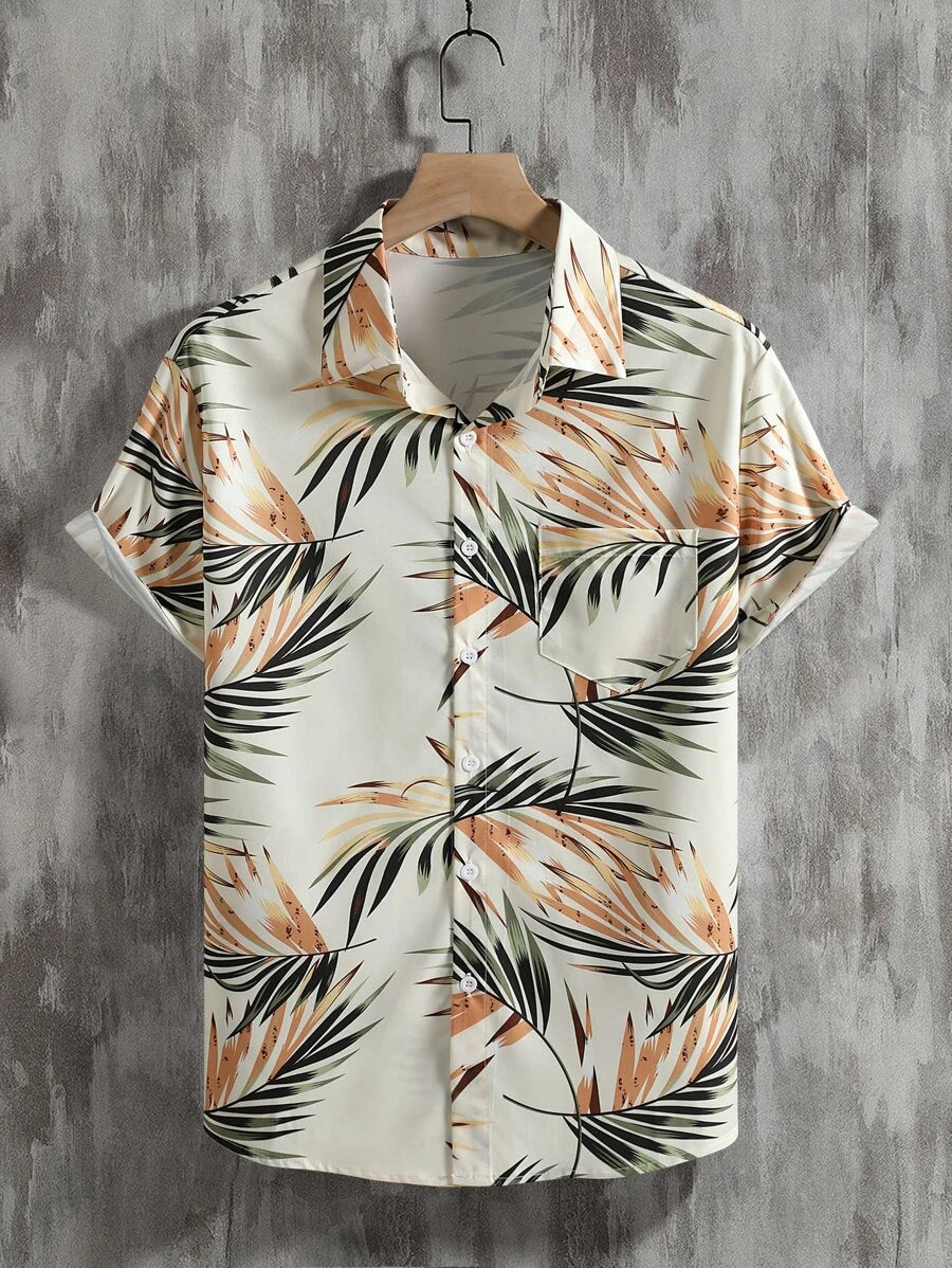 Tropical Print Short Sleeve Shirts-Vacay Outfit