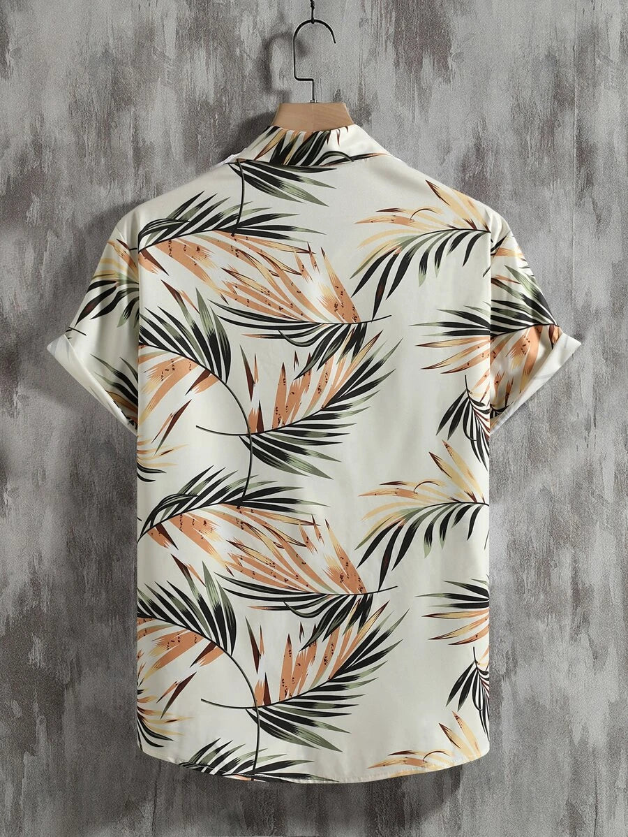 Tropical Print Short Sleeve Shirts-Vacay Outfit