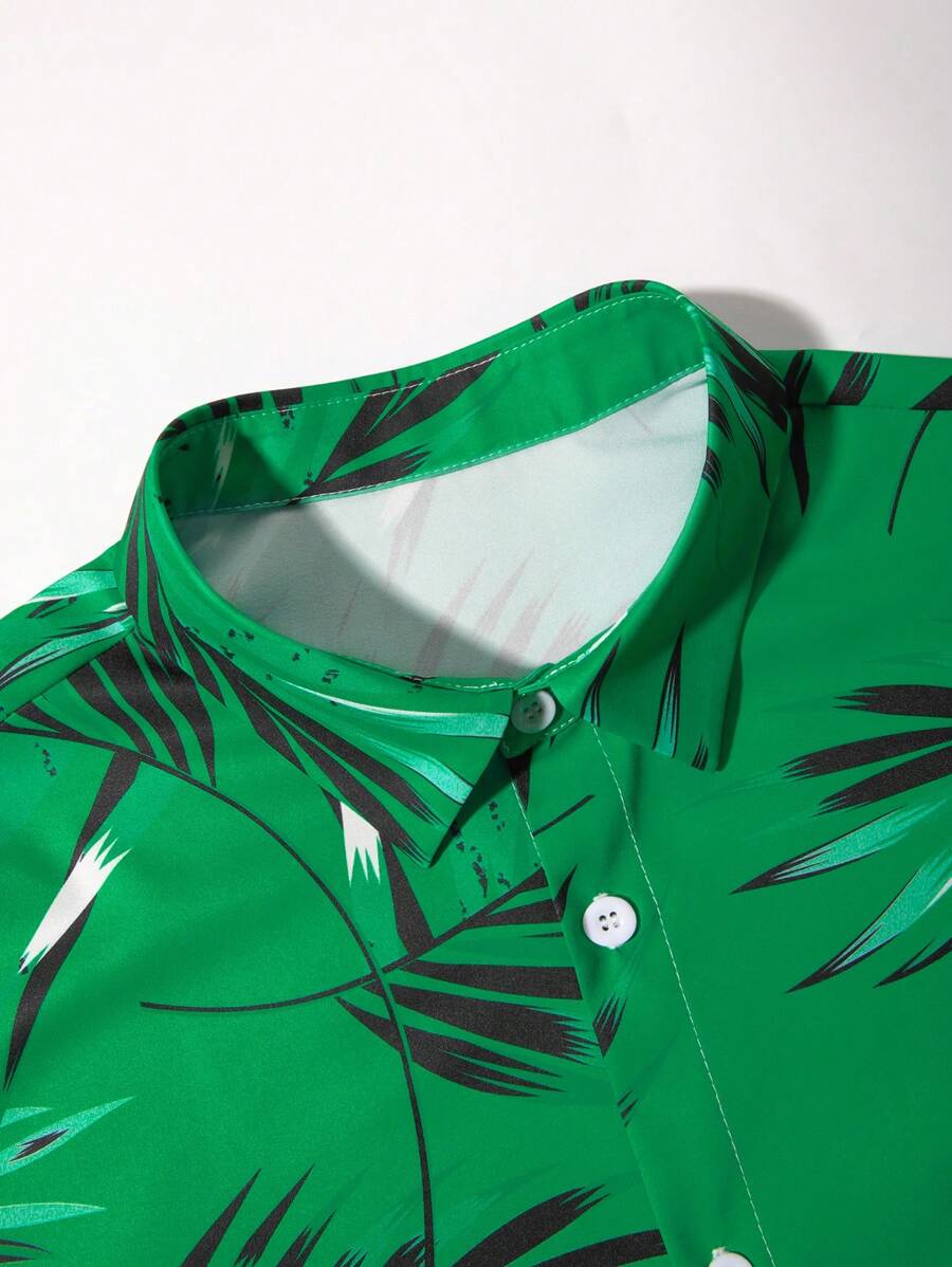 Tropical Print Short Sleeve Shirts-Vacay Outfit