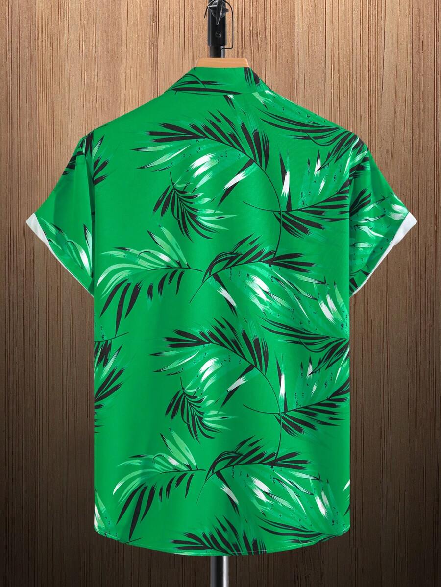 Tropical Print Short Sleeve Shirts-Vacay Outfit