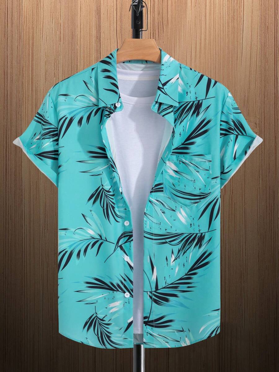 Tropical Print Short Sleeve Shirts-Vacay Outfit