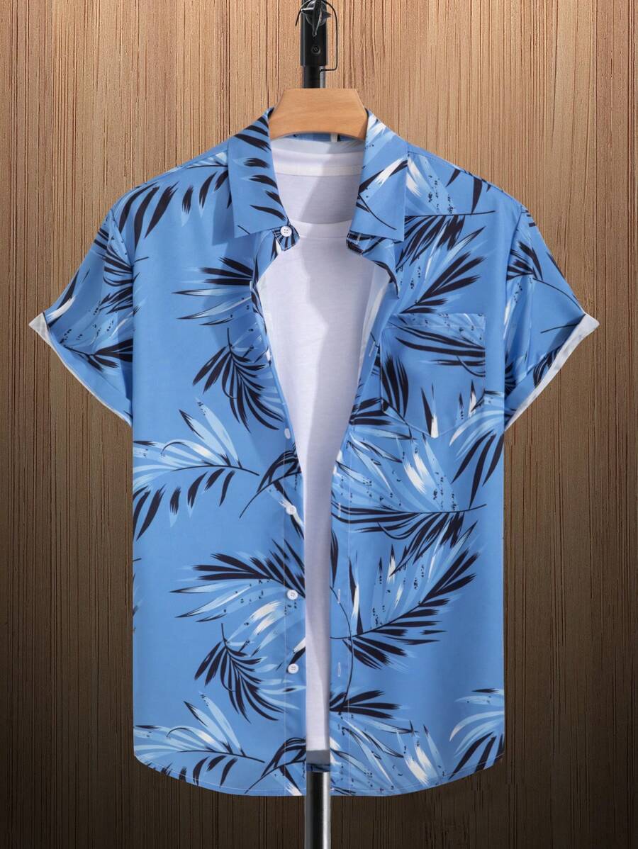 Tropical Print Short Sleeve Shirts-Vacay Outfit