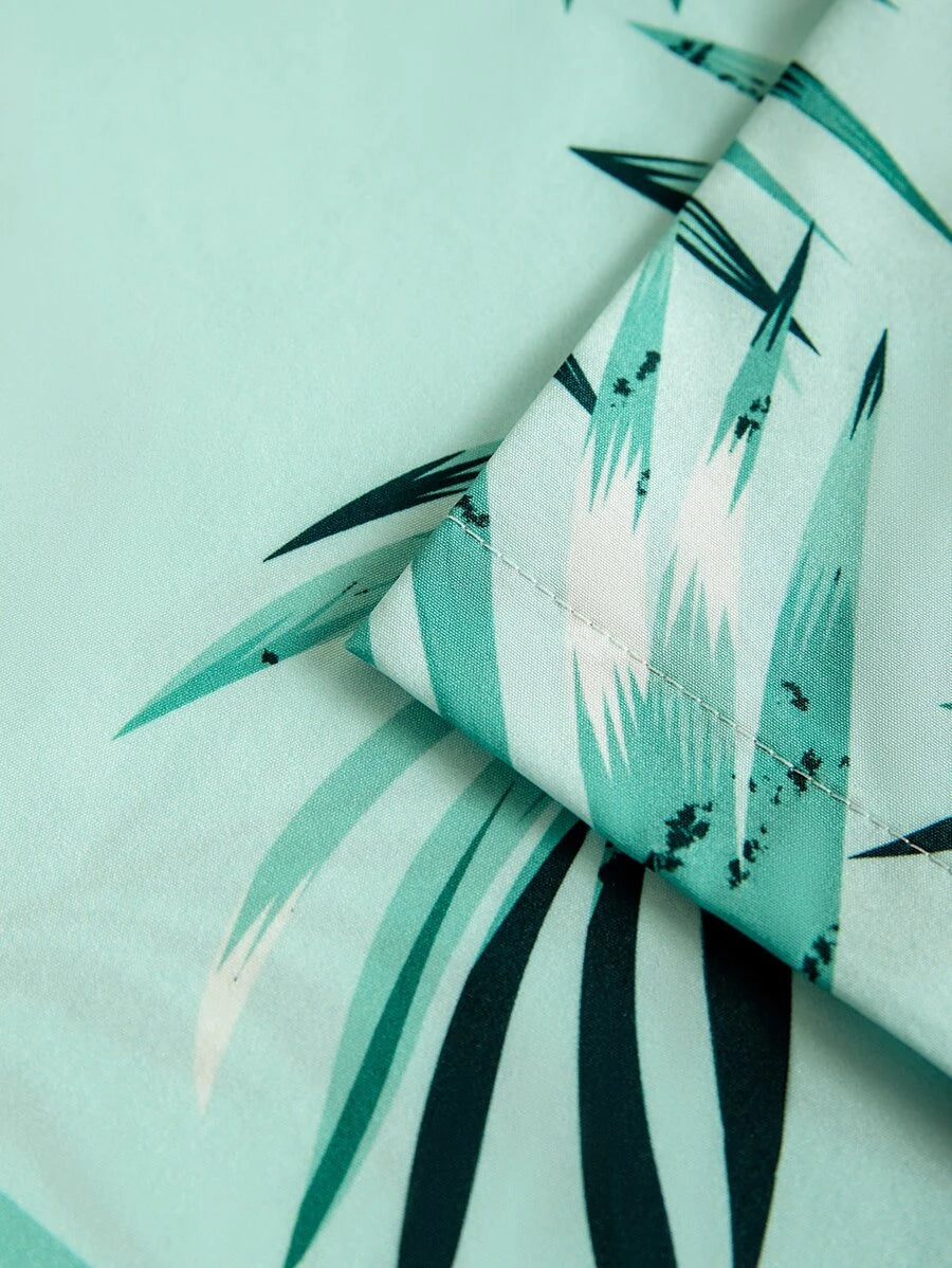 Tropical Print Short Sleeve Shirts-Vacay Outfit