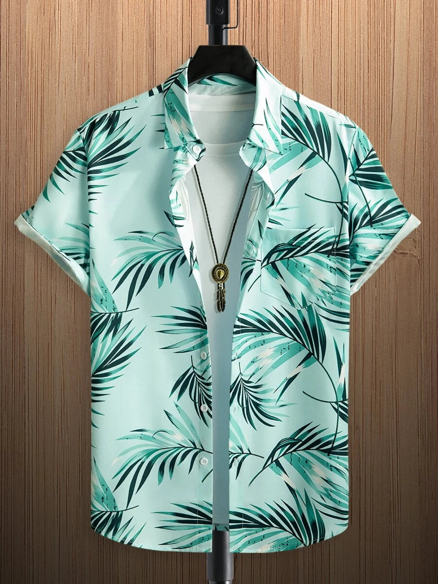 Tropical Print Short Sleeve Shirts-Vacay Outfit