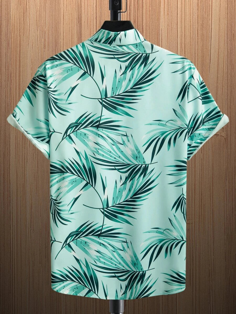 Tropical Print Short Sleeve Shirts-Vacay Outfit