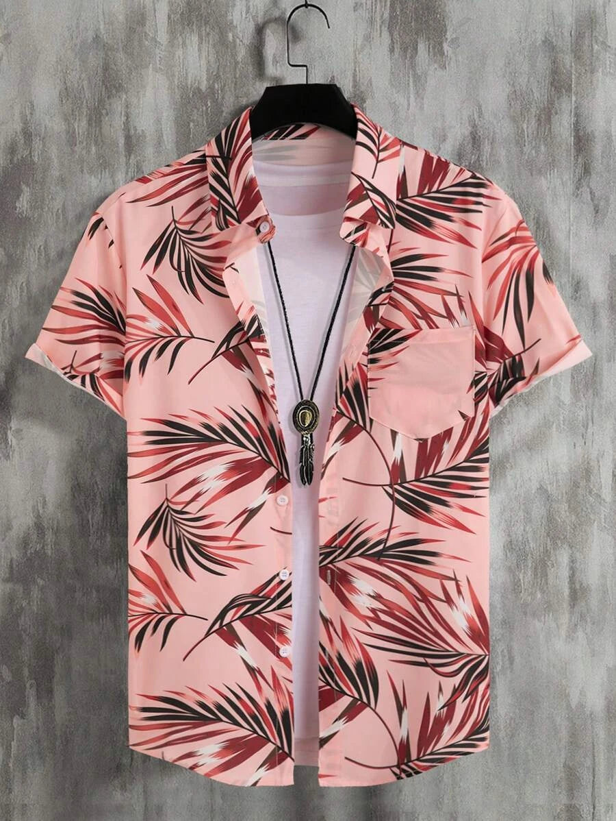 Tropical Print Short Sleeve Shirts-Vacay Outfit