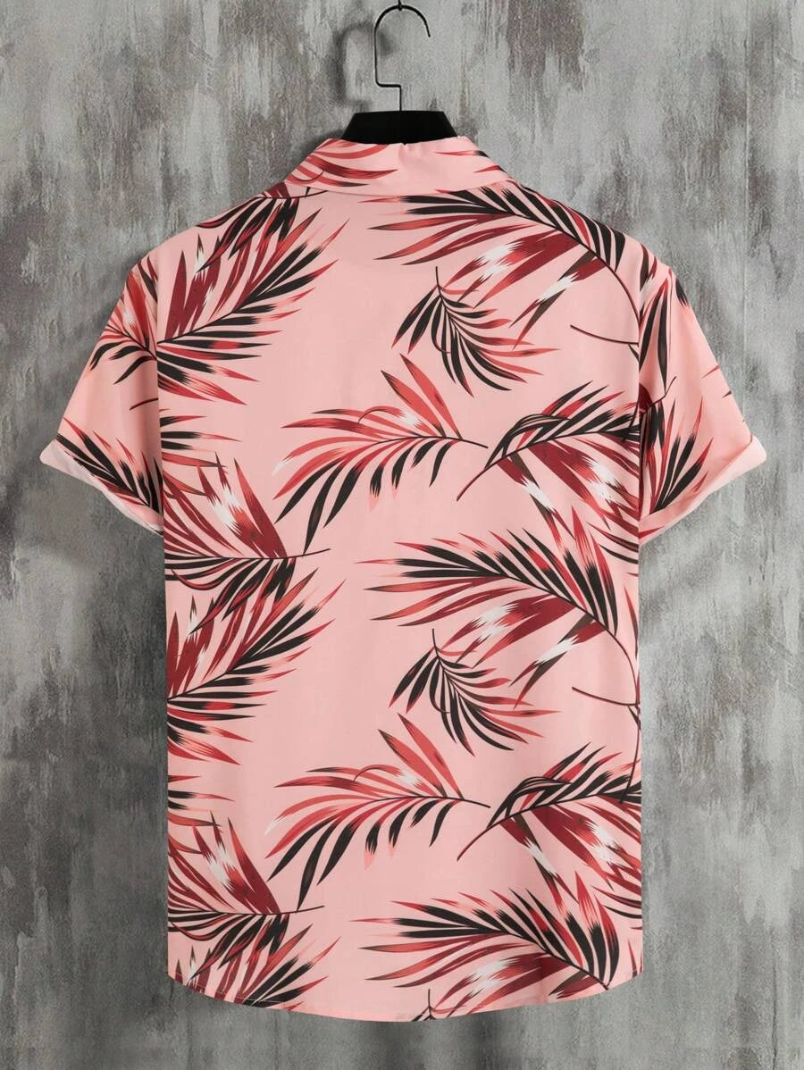 Tropical Print Short Sleeve Shirts-Vacay Outfit