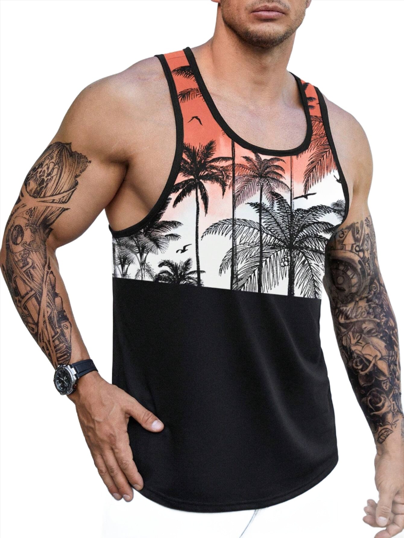 Tropical Sunset Graphic Tank Top-Vacay Outfit