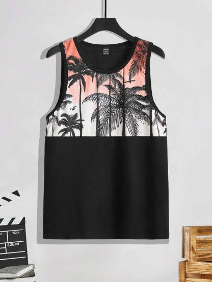 Tropical Sunset Graphic Tank Top-Vacay Outfit